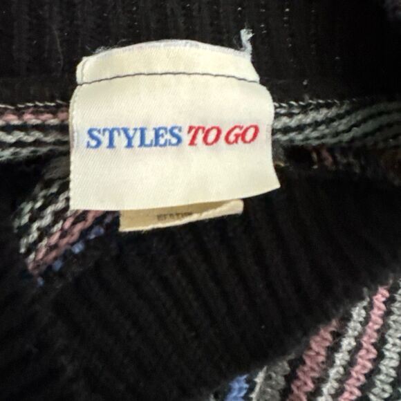 Vintage 80s Black Knit Geometric Pastel Rainbow Tunic Sweater Sz M - Picture 5 of 5